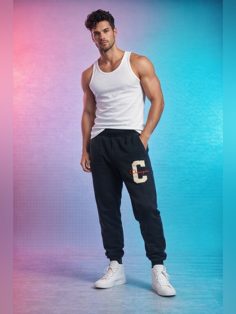 Champion Mens Reverse Weave Joggers Sz S Big Logo Sweatpants Athleisure Black